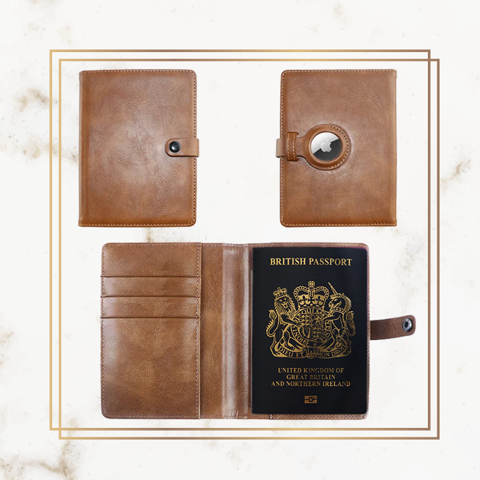 Logo Passport Cover with Airtag Holder - Leather