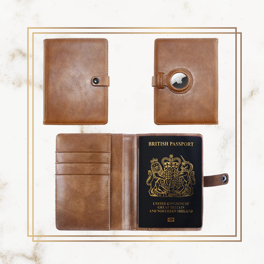 Logo Passport Cover with Airtag Holder - Leather