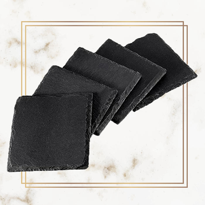 Logo Square Coasters - Black Slate Stone