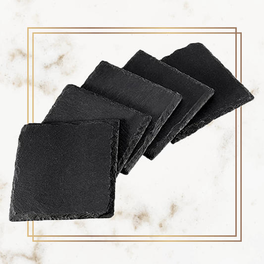 Logo Square Coasters - Black Slate Stone